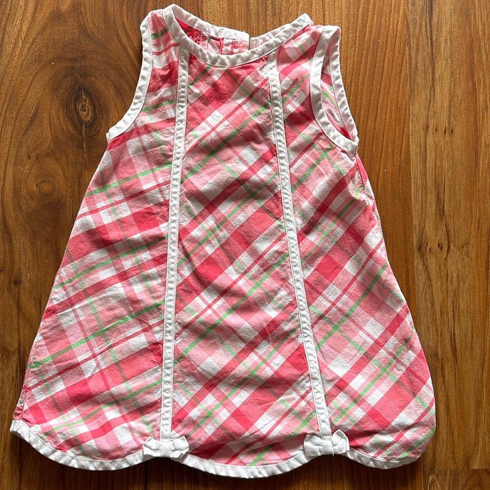 GUC Gymboree 12-18m cotton poplin plaid dress in pink and tennis green 🎾🌸